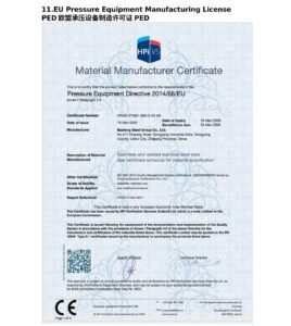PED 2014/68/EU Certificate