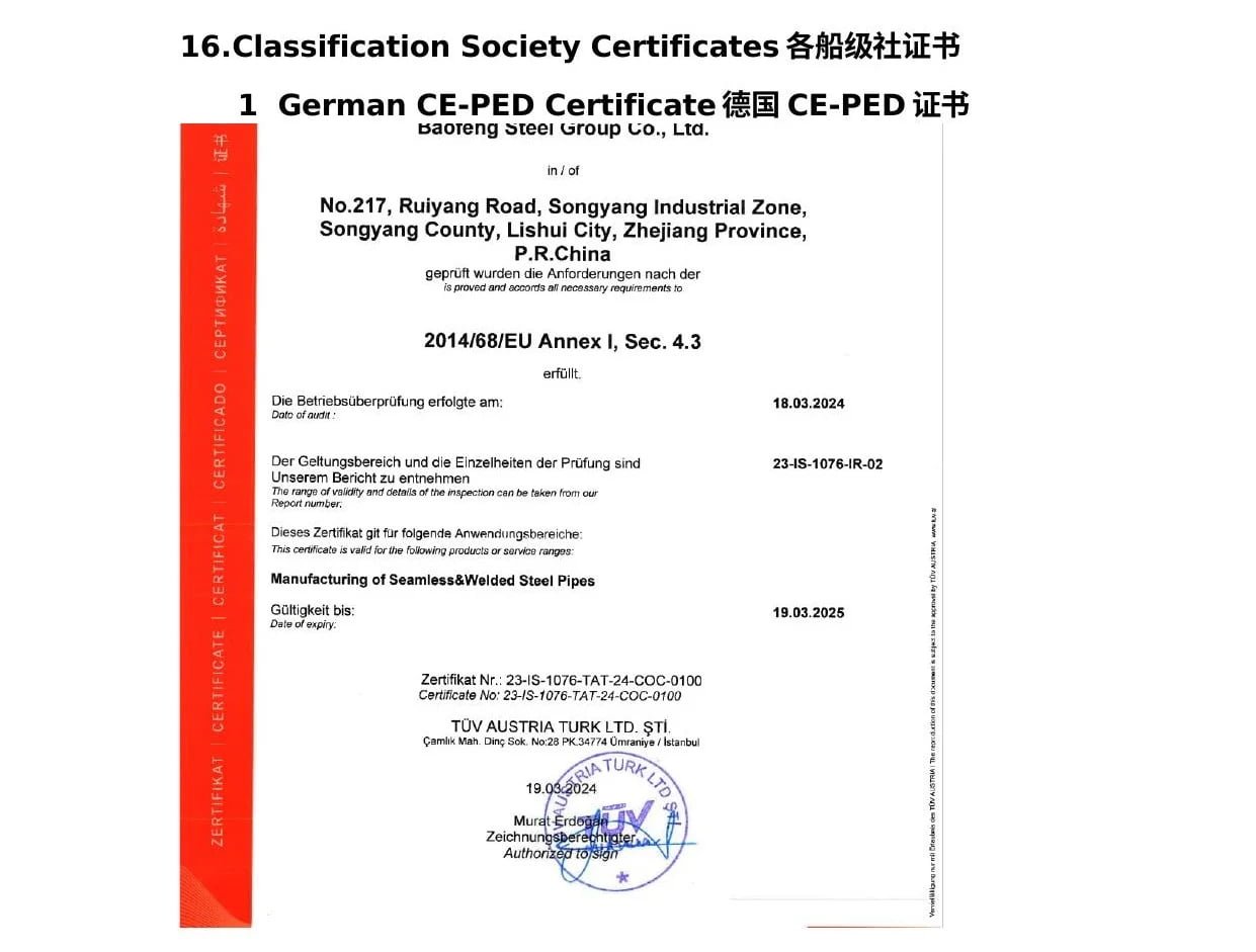 PED 2014/68/EU certificate document